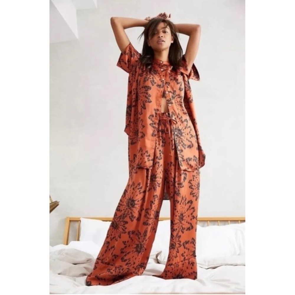 Free People Intimately Goddess Sleep Shirt XL Tobacco Orange Black Floral